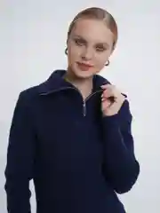 Темно-синий свитер с замком женский