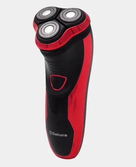 Красный бритва электрическая Sakura SA-5409R, 3 головки, триммер, влажое бритьё