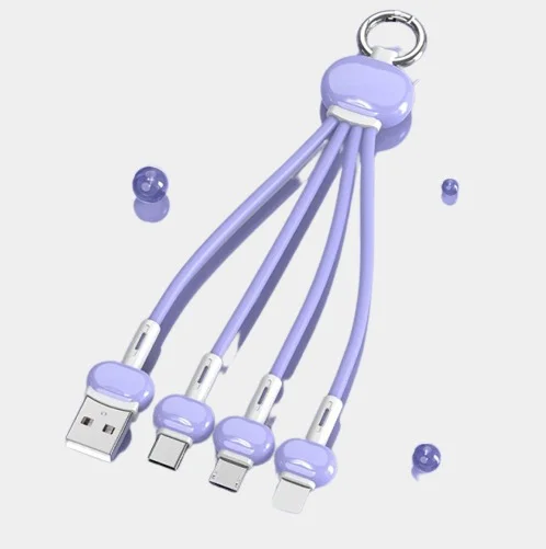 Лавандовый кабель шнур USB 3 в 1(зарядный кабель)Кабель зарядки 3 в 1 micro USB, Type-C, Lightning,