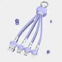 Лавандовый кабель шнур USB 3 в 1(зарядный кабель)Кабель зарядки 3 в 1 micro USB, Type-C, Lightning,