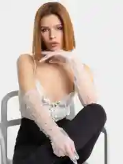Сетчатые белые перчатки с искусственным жемчугом