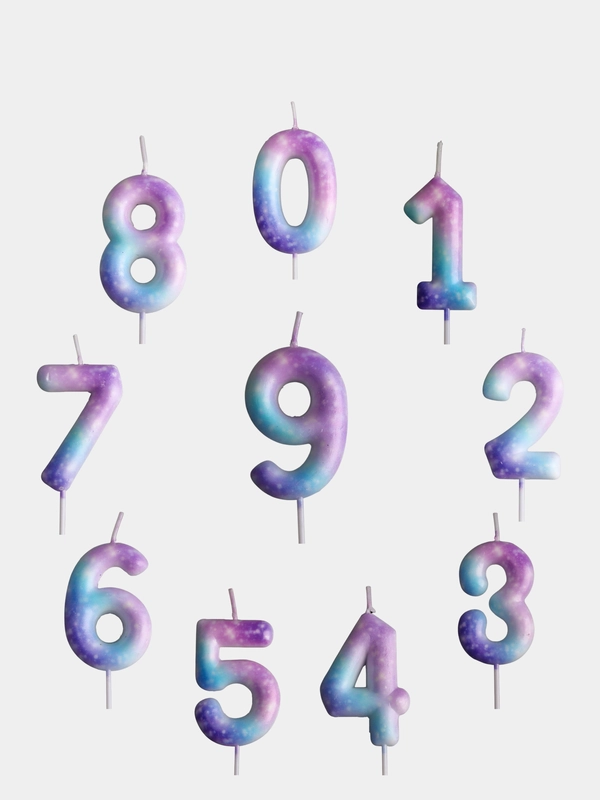 Свеча восковая в торт "Космос", цифра: 0,1,2,3,4,5,6,7,8,9, 5,5 х 8 см