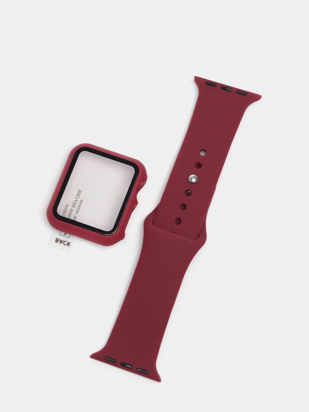 Багровый бампер с защитным стеклом и ремешком для Apple Watch 38/40/41/42/44/45/49