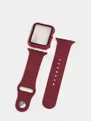 Багровый бампер с защитным стеклом и ремешком для Apple Watch 38/40/41/42/44/45/49