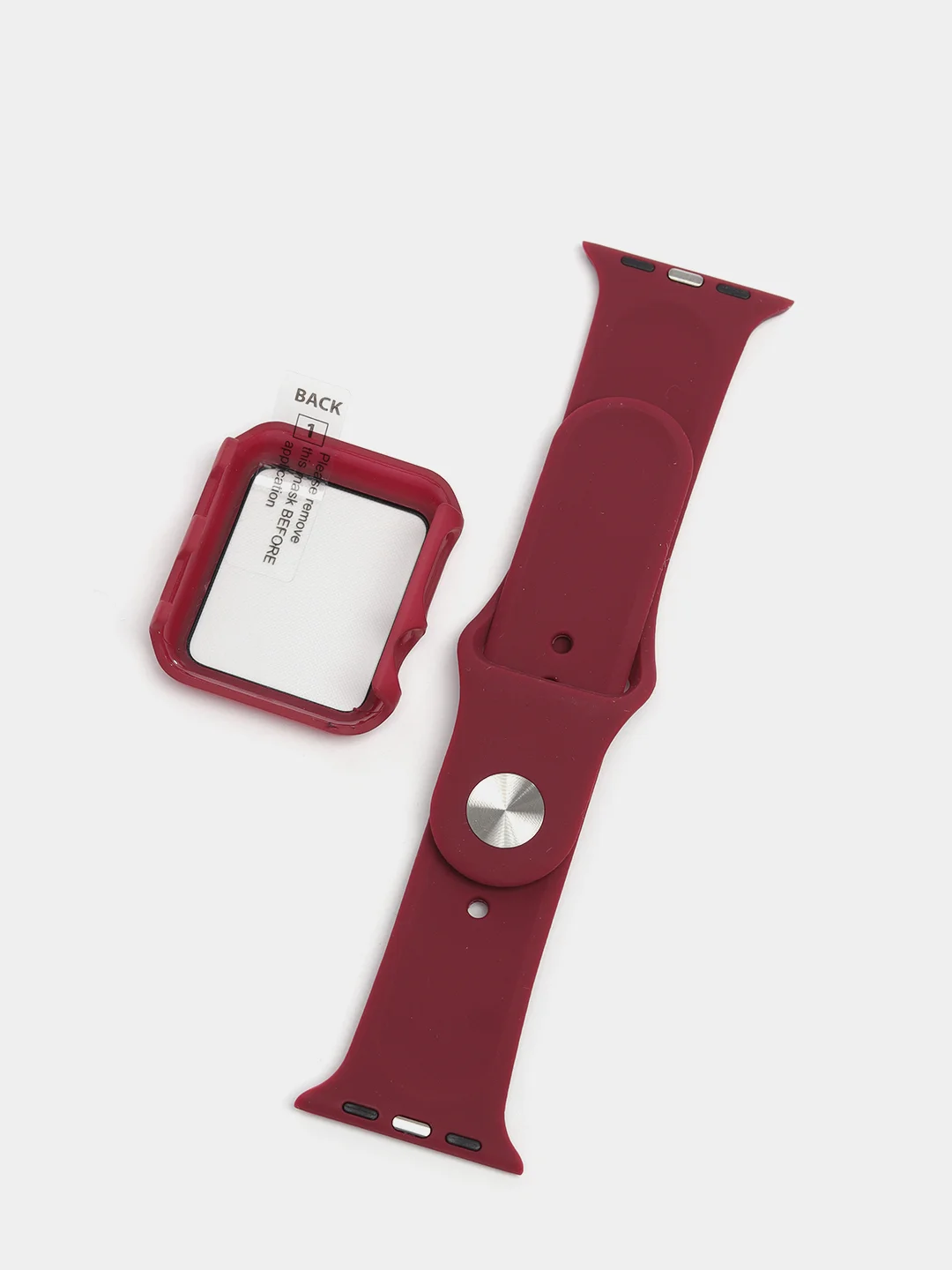 Багровый бампер с защитным стеклом и ремешком для Apple Watch 38/40/41/42/44/45/49