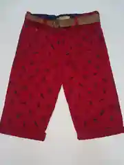 Шорты удлиненные с ремнем и рисунком, красные
