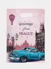 Кораллово-розовый подарочный новогодний пакет праздничный 31х40 см,полиэтиленовый, 60 мкм