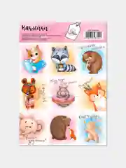 Розовый наклейки, милые зверята