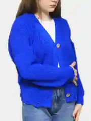Синий кардиган женский драный, рваный свитер дырявый, кофта вязаная