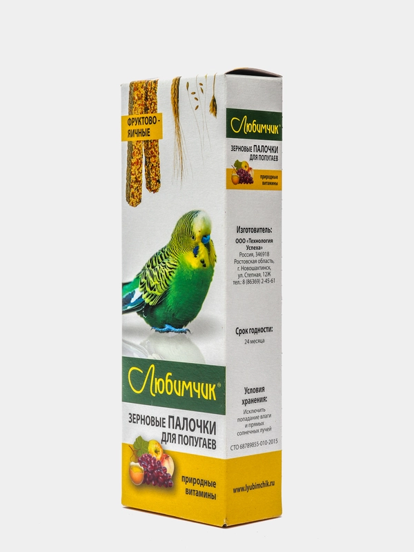 Палочки зерновые для волнистых попугаев, Любимчик фруктово-яичные природные витамины, 2 шт