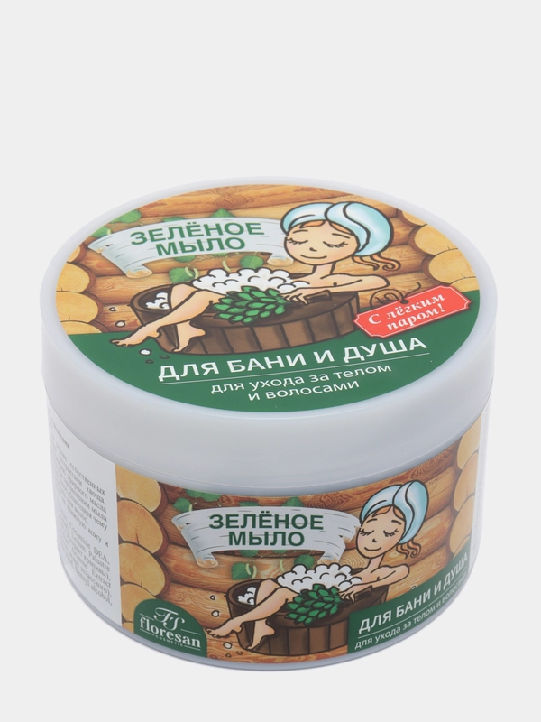 Мыло для бани и душа, для ухода за телом и волосами натуральное таежное "Зеленое" Floresan