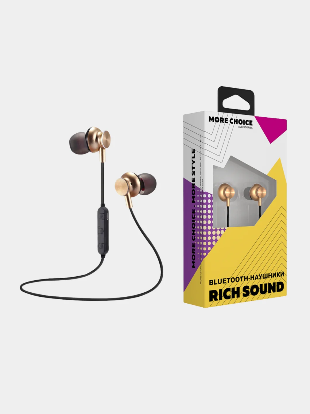 Золотой bluetooth-наушники More Choice BG6, вакуумные, с шейным шнурком