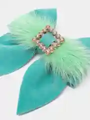 Бирюзовый заколка из замши, с натуральным мехом