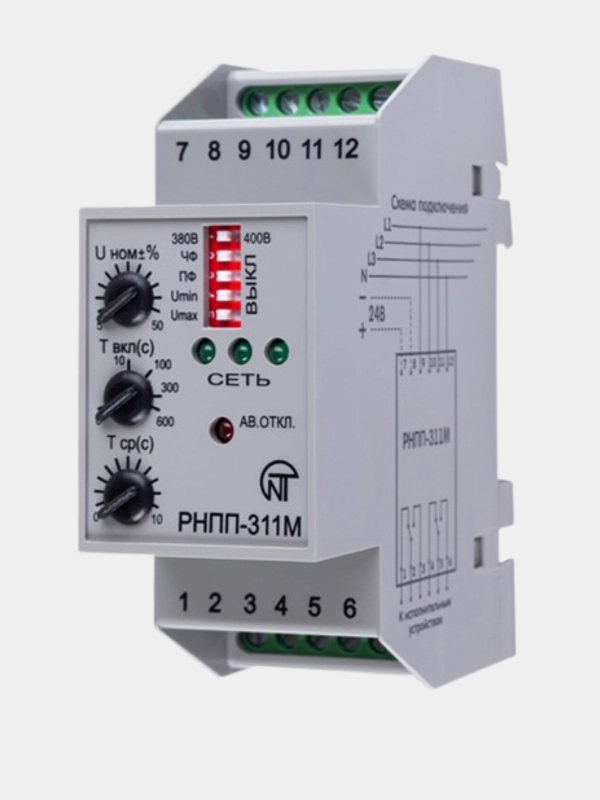 Реле напряжения и контроля фаз НОВАТЕК-ЭЛЕКТРО РНПП-311М, 3 фазы, 380В