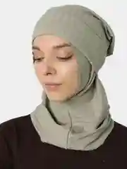 Оливковый хиджаб, комплект теплый лапша с шапкой мусульманский