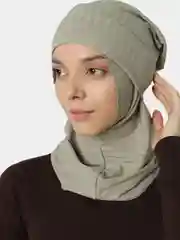Оливковый хиджаб, комплект теплый лапша с шапкой мусульманский