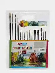 Набор кистей ArtSpace, 15 штук, пони, щетина, плоские, круглые, блистер