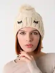 Бежевый шапка женская вязаная утепленная