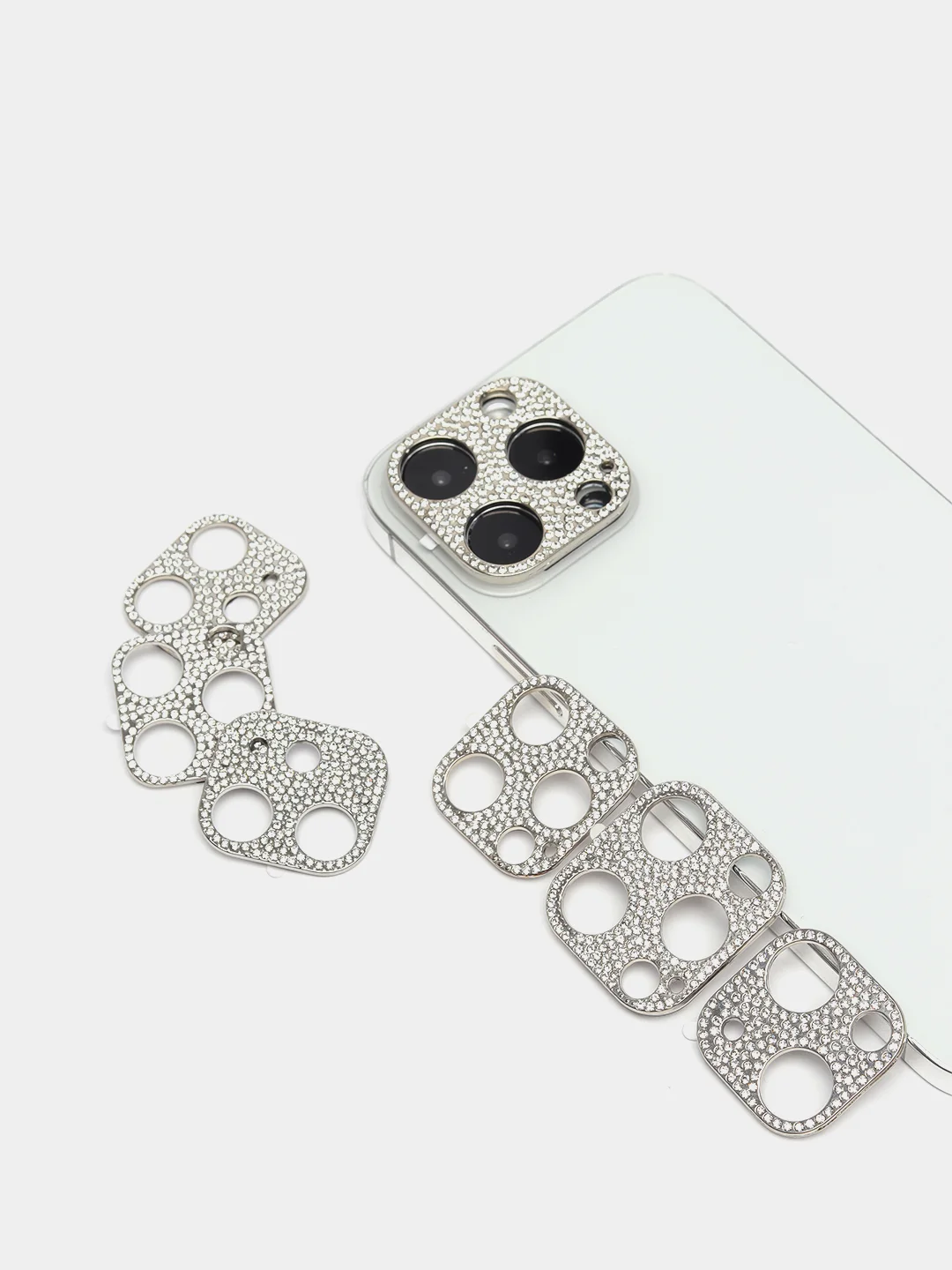 Серебряный защита камеры, защитное стекло, накладка со стразами на камеру iPhone 11 / 12/ 13