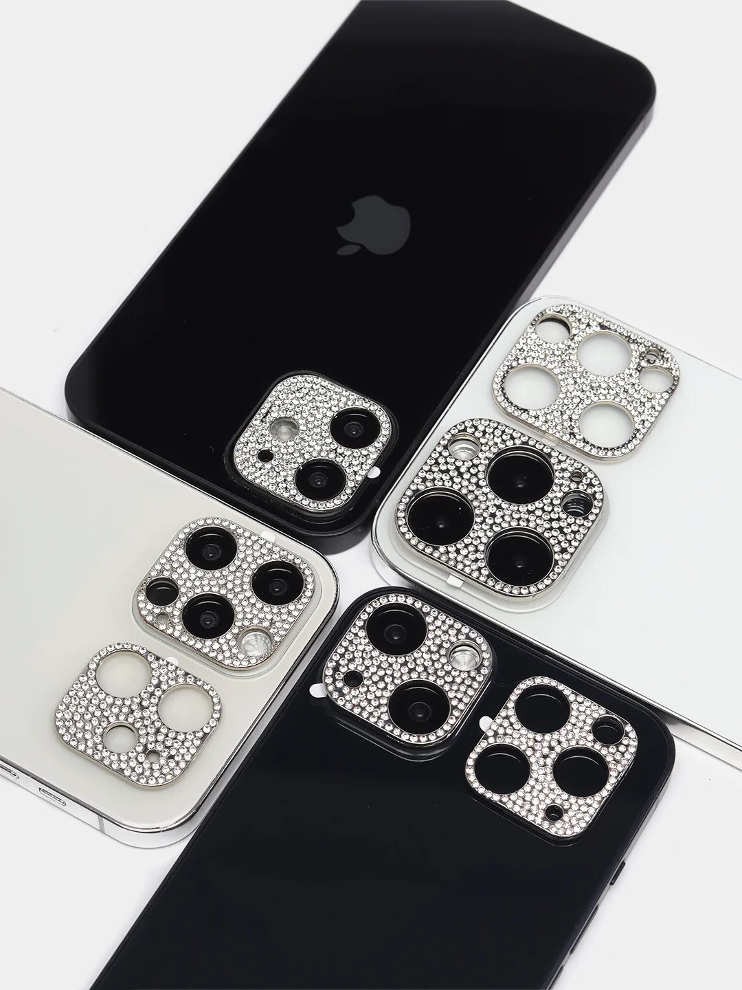 Серебряный защита камеры, защитное стекло, накладка со стразами на камеру iPhone 11 / 12/ 13