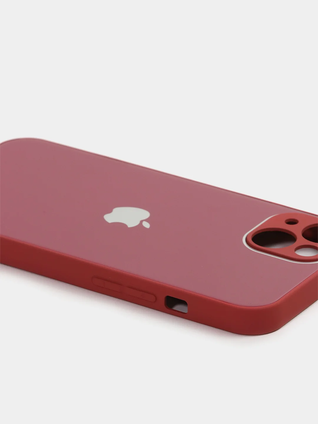 Бордовый чехол силиконовый со стеклянной панелью для iPhone 13