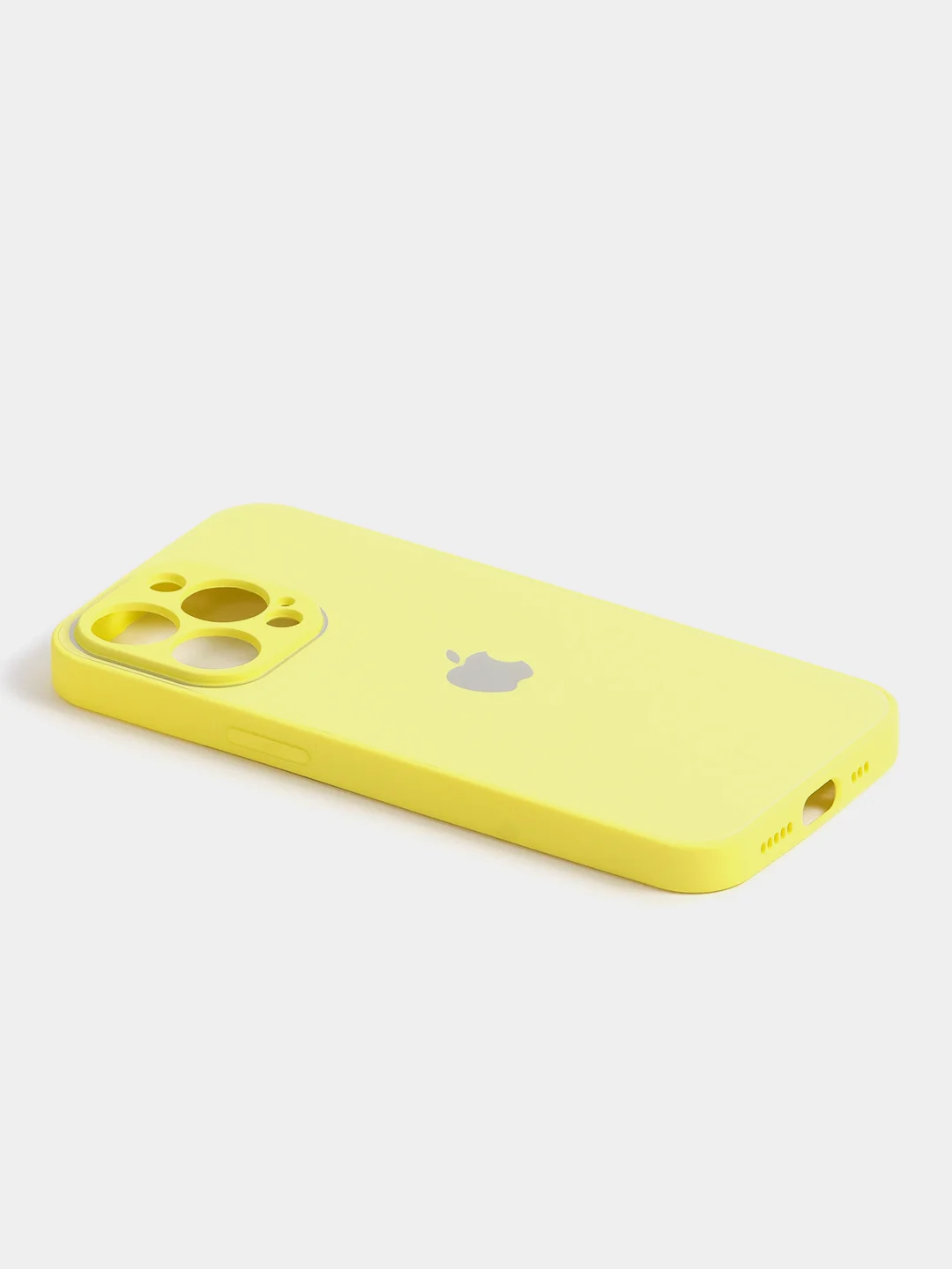 Светло-жёлтый чехол силиконовый со стеклянной панелью для iPhone 13 Pro