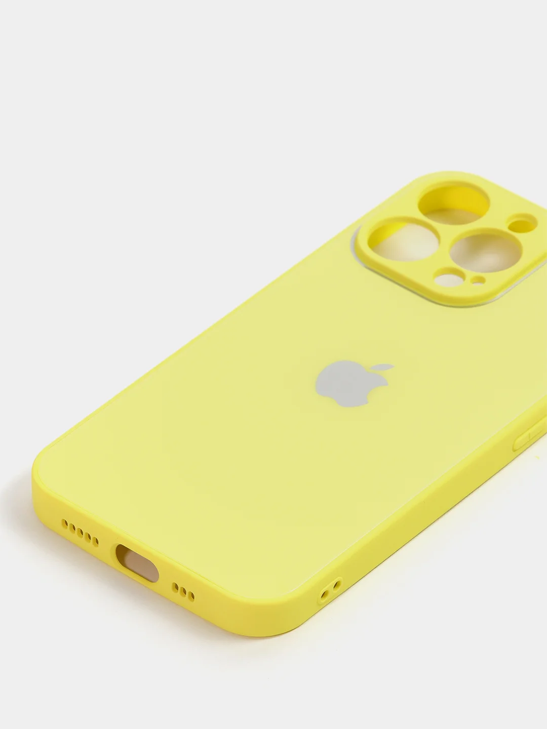 Светло-жёлтый чехол силиконовый со стеклянной панелью для iPhone 13 Pro