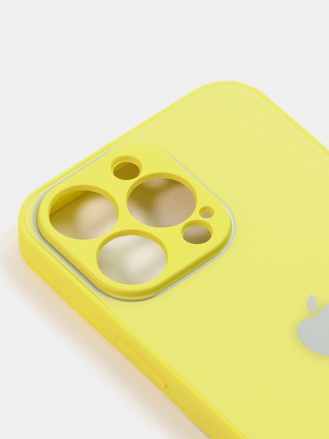 Светло-жёлтый чехол силиконовый со стеклянной панелью для iPhone 13 Pro