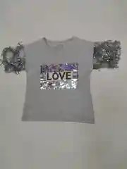 Футболка серая, с принтом LOVE и пайетками