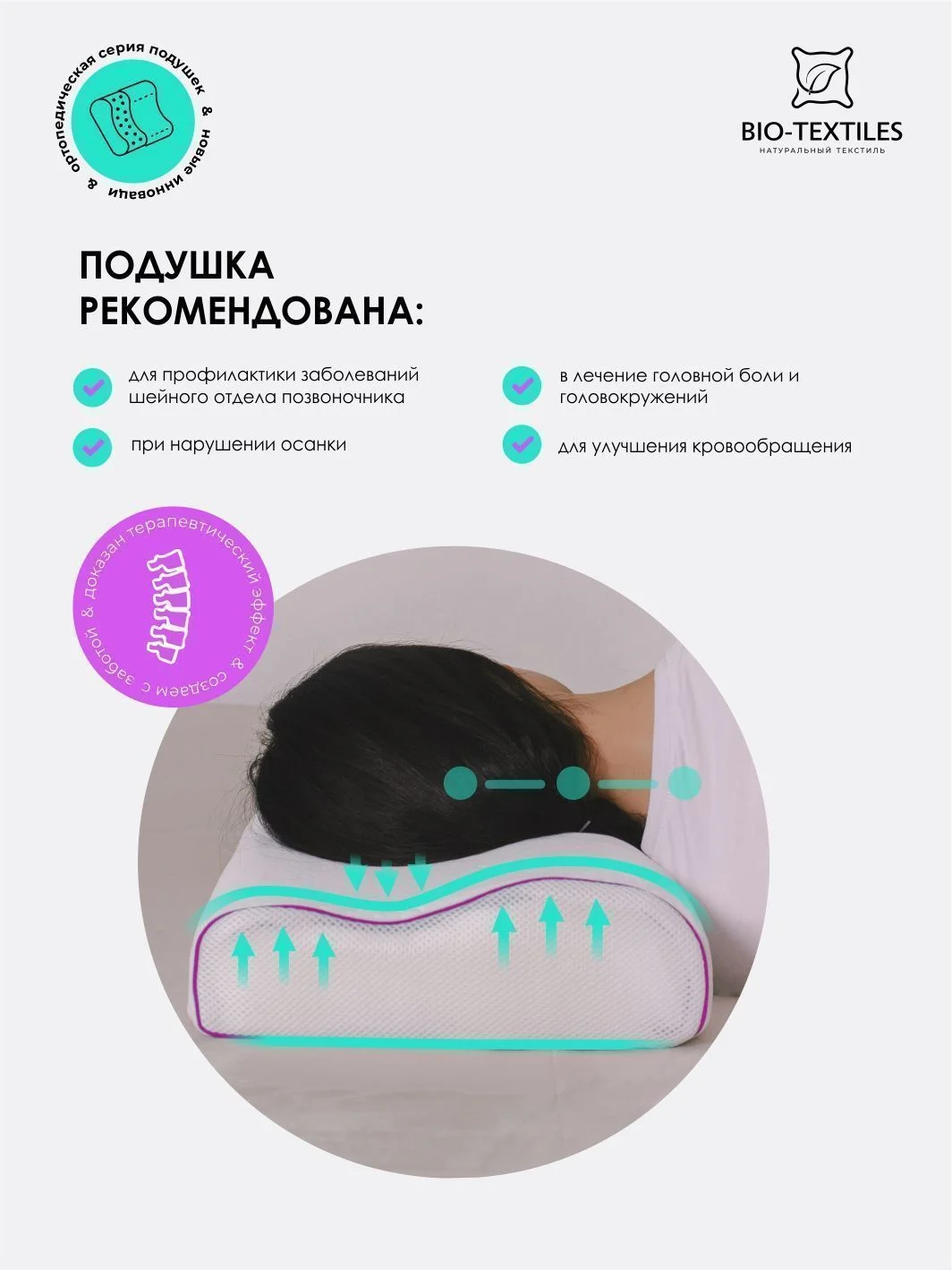 Ортопедическая подушка c эффектом памяти Эрго-4, 40 х 60 см, высота валиков 10/13 см