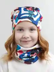 Белый шапка детская, снуд в комплекте, 3-8 лет