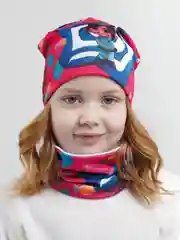 Фуксия шапка детская, снуд в комплекте, 3-8 лет