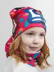Фуксия шапка детская, снуд в комплекте, 3-8 лет