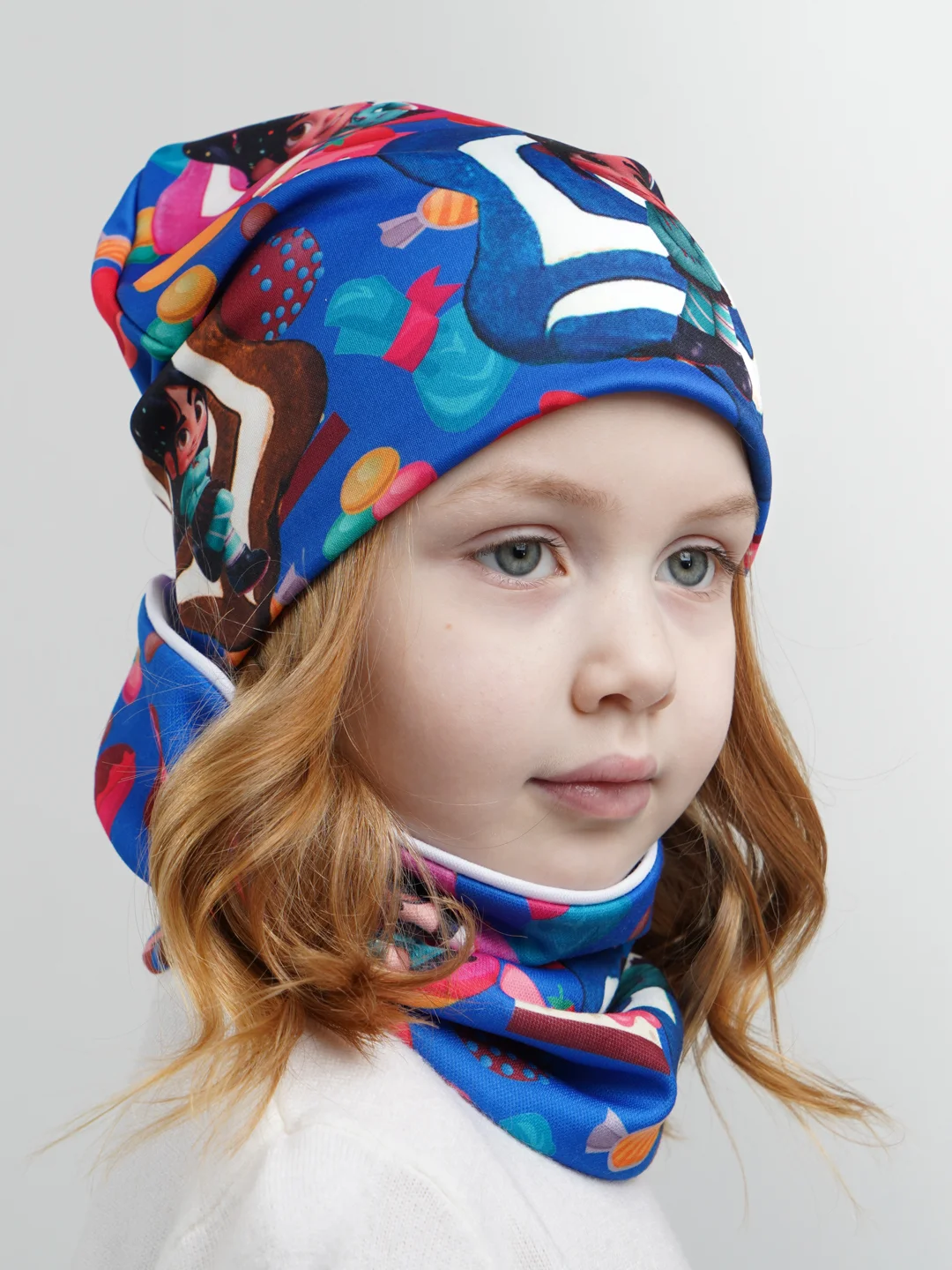 Синий шапка детская, снуд в комплекте, 3-8 лет