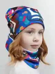 Синий шапка детская, снуд в комплекте, 3-8 лет