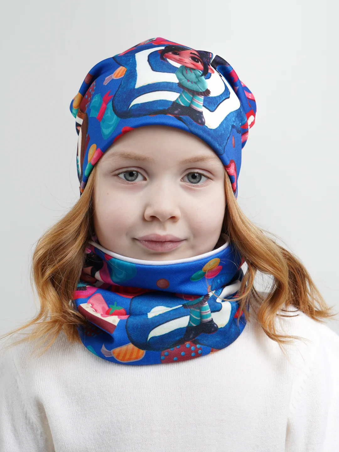 Синий шапка детская, снуд в комплекте, 3-8 лет