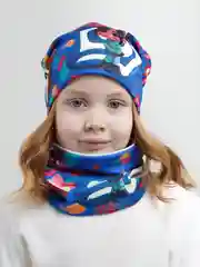 Синий шапка детская, снуд в комплекте, 3-8 лет