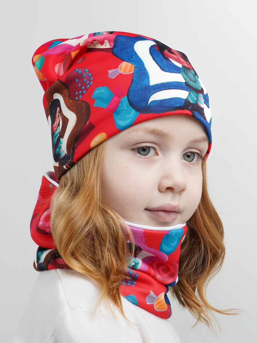 Красный шапка детская, снуд в комплекте, 3-8 лет