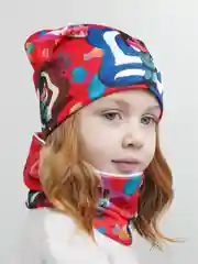 Красный шапка детская, снуд в комплекте, 3-8 лет
