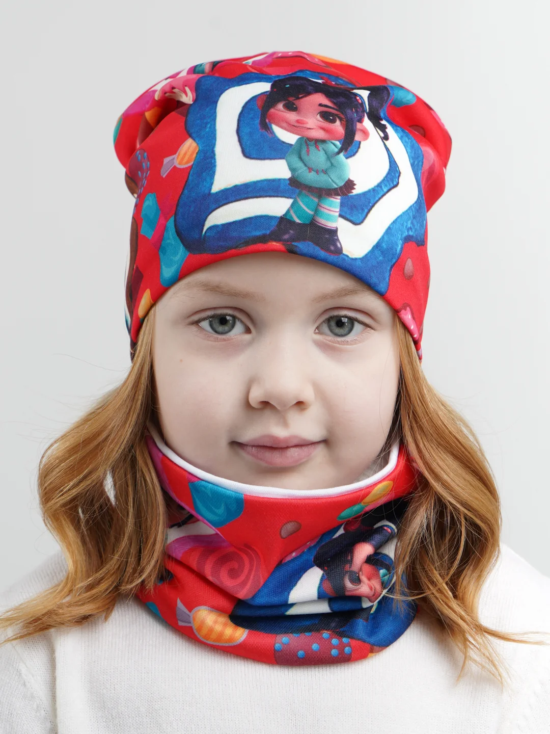 Красный шапка детская, снуд в комплекте, 3-8 лет