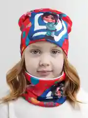 Красный шапка детская, снуд в комплекте, 3-8 лет
