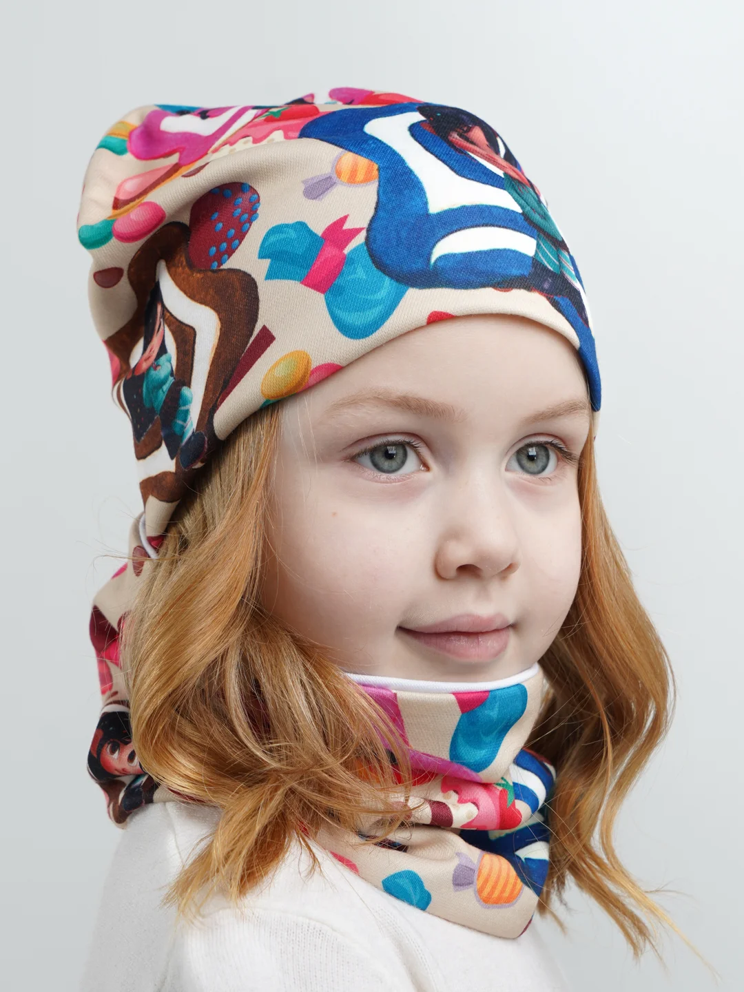 Оливковый шапка детская, снуд в комплекте, 3-8 лет