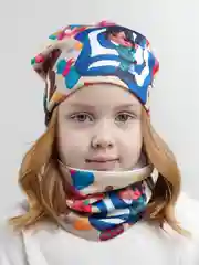 Оливковый шапка детская, снуд в комплекте, 3-8 лет