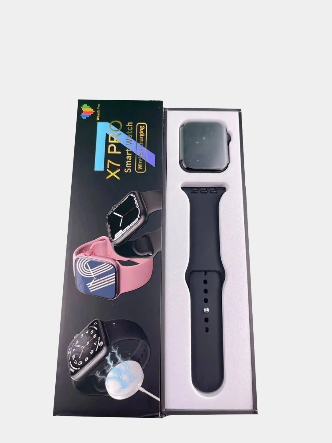 Черный умные смарт-фитнес часы Smart Watch X7 44 мм, беспроводная зарядка, сенсорный экран