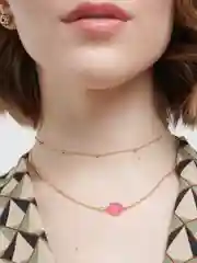 Двойное ожерелье с розовым камнем (искуственным)