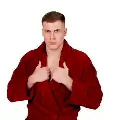 Темно-синий халат махровый мужской с вышивкой "Красавчик"