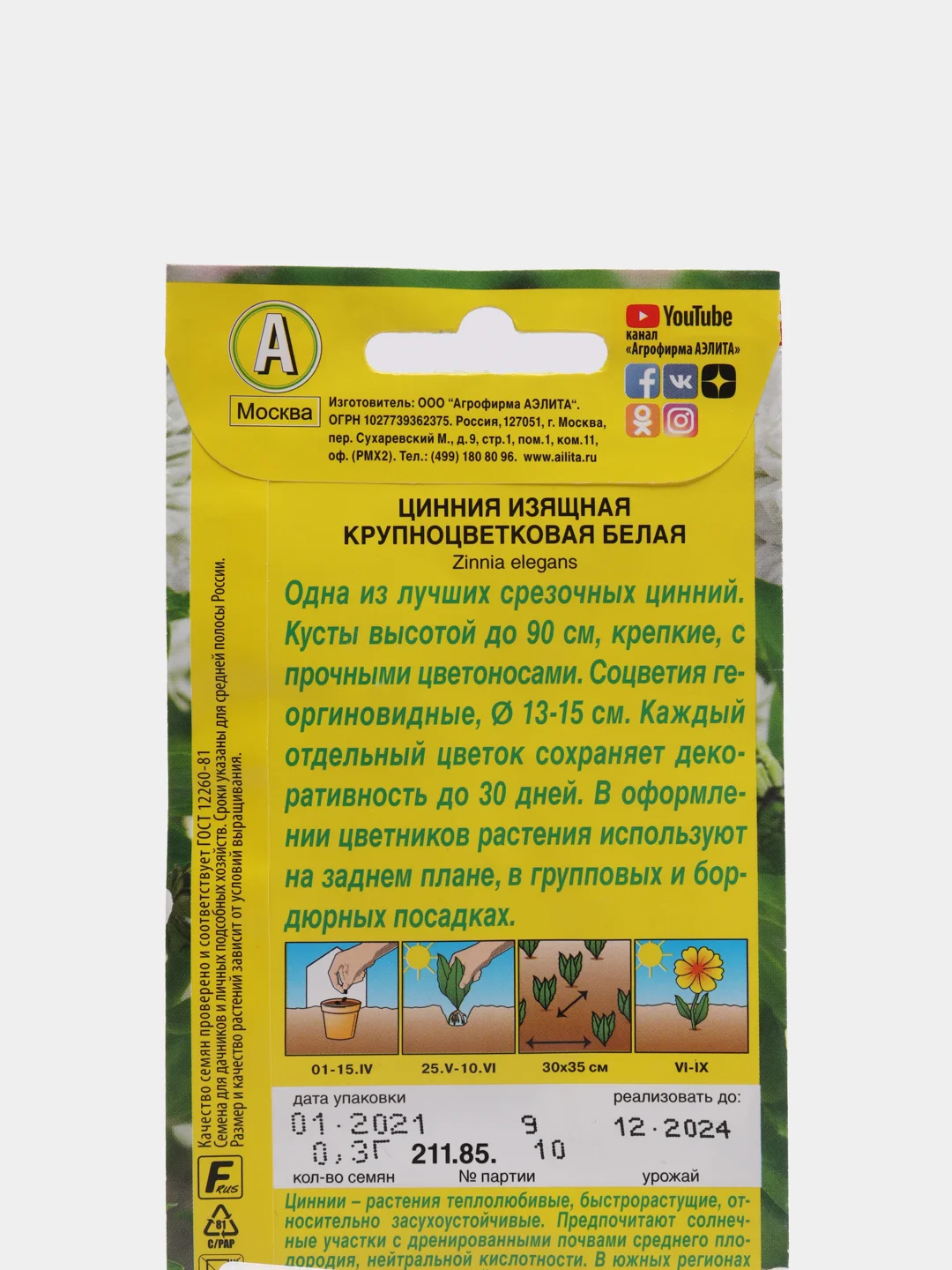 Цинния Крупноцветковая белая