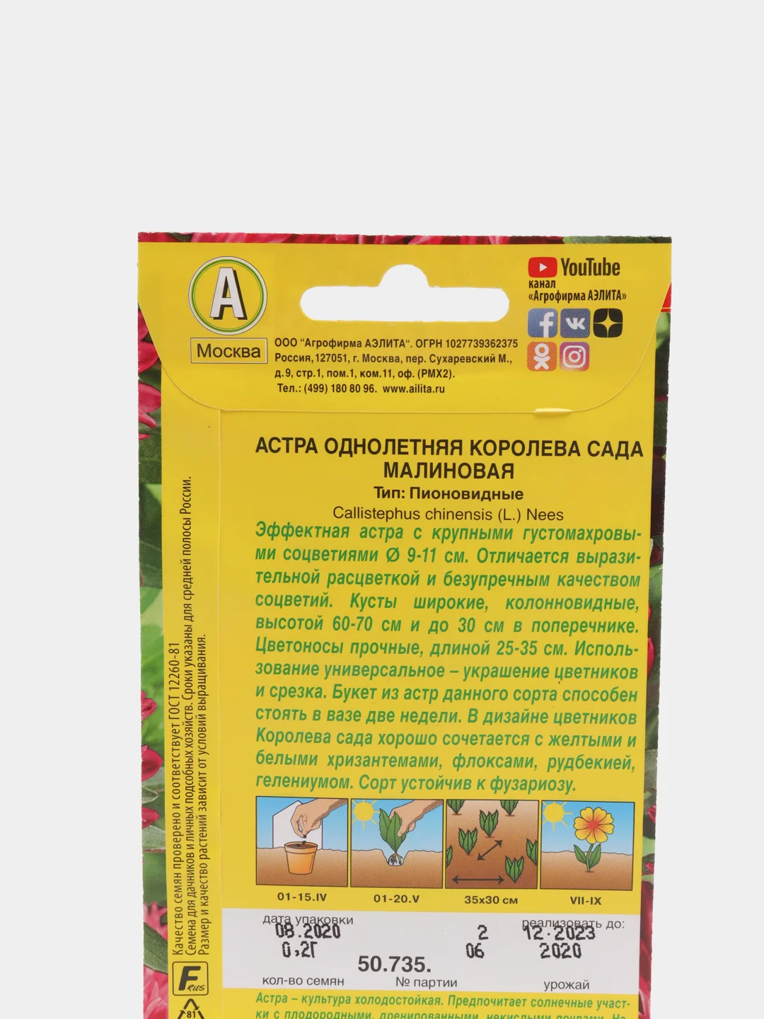 Семена Астра "Королева сада" малиновая