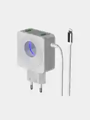Белый сзу More Choice NC48i, 2USB, 2.4A, встроенный кабель Lightning, LED подсветка