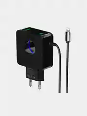Черный сзу More Choice NC48i, 2USB, 2.4A, встроенный кабель Lightning, LED подсветка